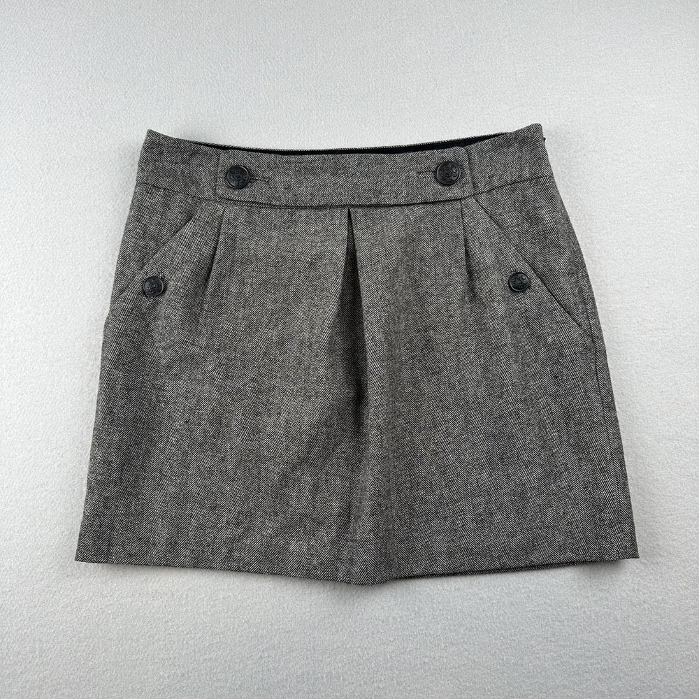 Banana Republic Gray Black Herringbone Pleated Wool Blend Mini Skirt Size 8‎